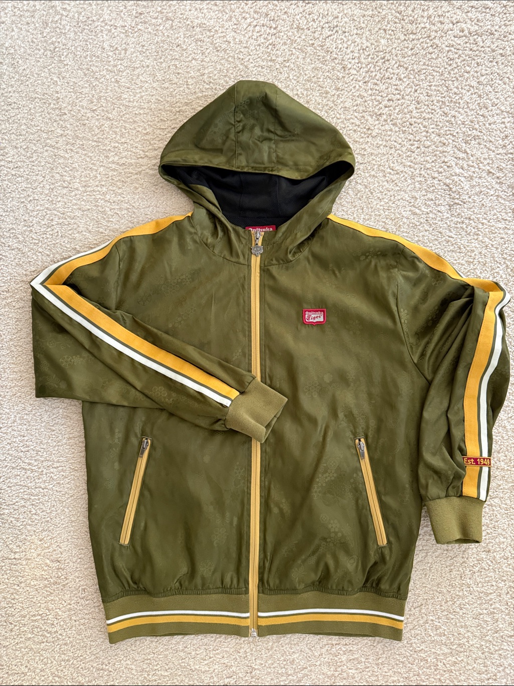 Onitsuka Tiger By Asics Olive Hooded Windbreaker Menâs Size Xs